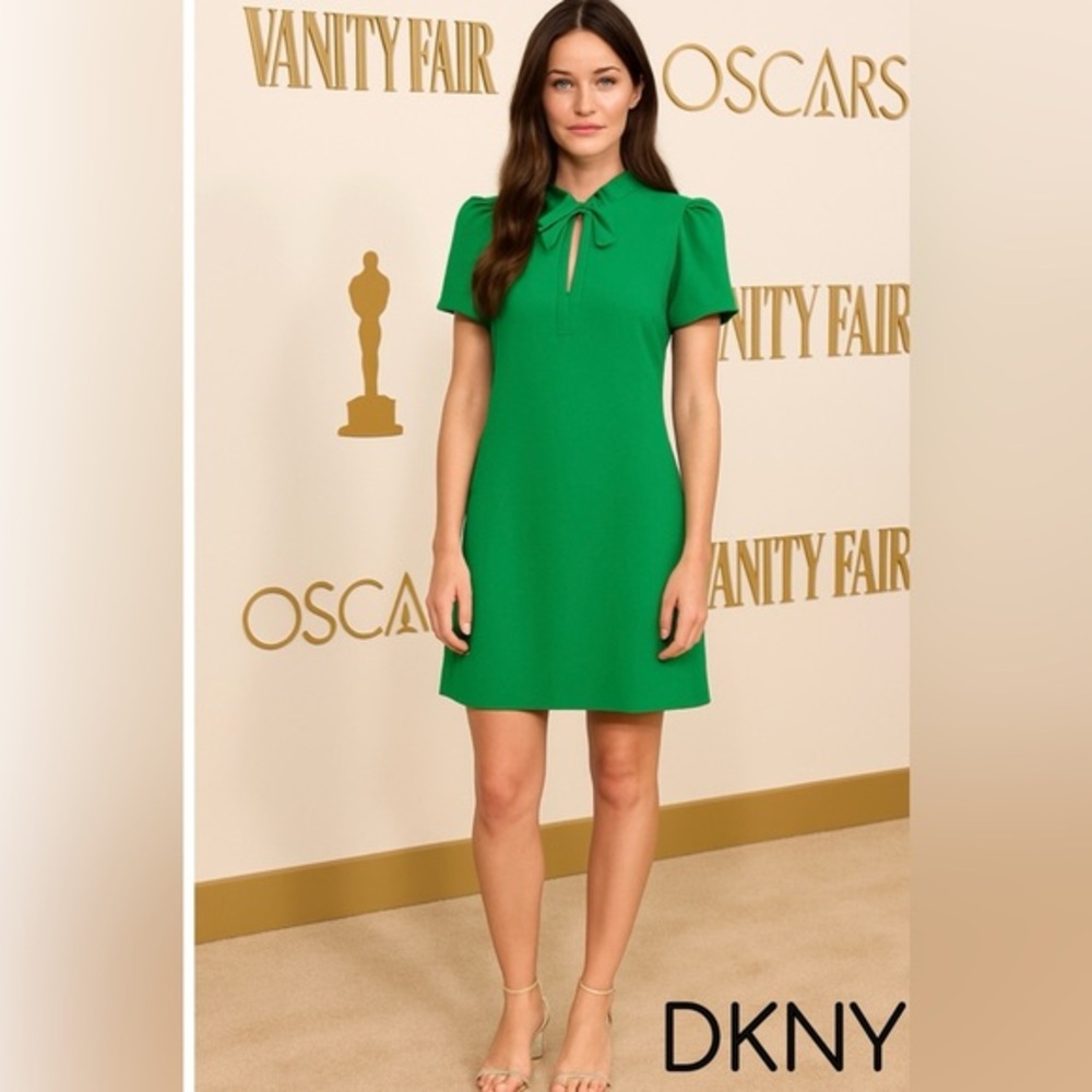 DKNY Vibrant Green Mock Turtleneck Envelope Sleeve Minidress